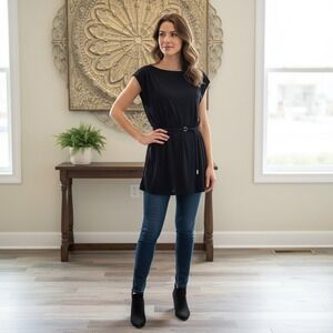 Lauren Ralph Lauren Black Dress Sheath Knit Jersey with Braided Belt NWT